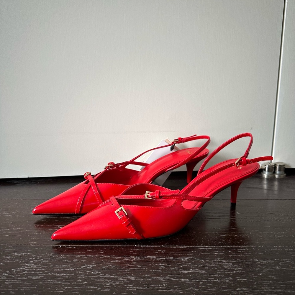 Mango red leather sling back heels
